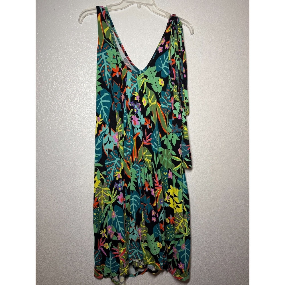 Latched Mama Trapeze Dress Womens 6-18 Vibrant Tropical Shoulder Tie V-Neck